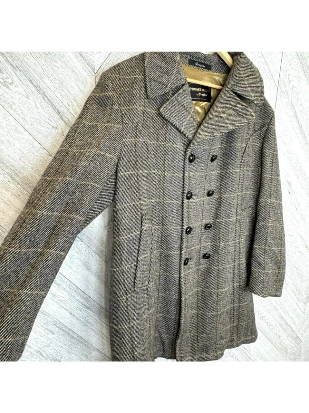 VTG 60s Croydon Promenade Tweed Wool Overcoat Mens L Double Breasted Windowpane
